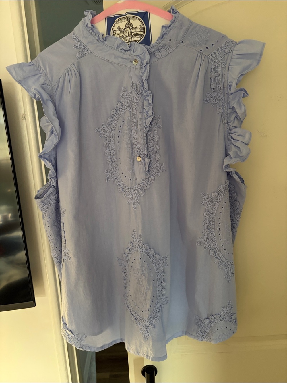 Chic Soul Light Blue Eyelet Ruffle Sleeve Blouse: Never Worn